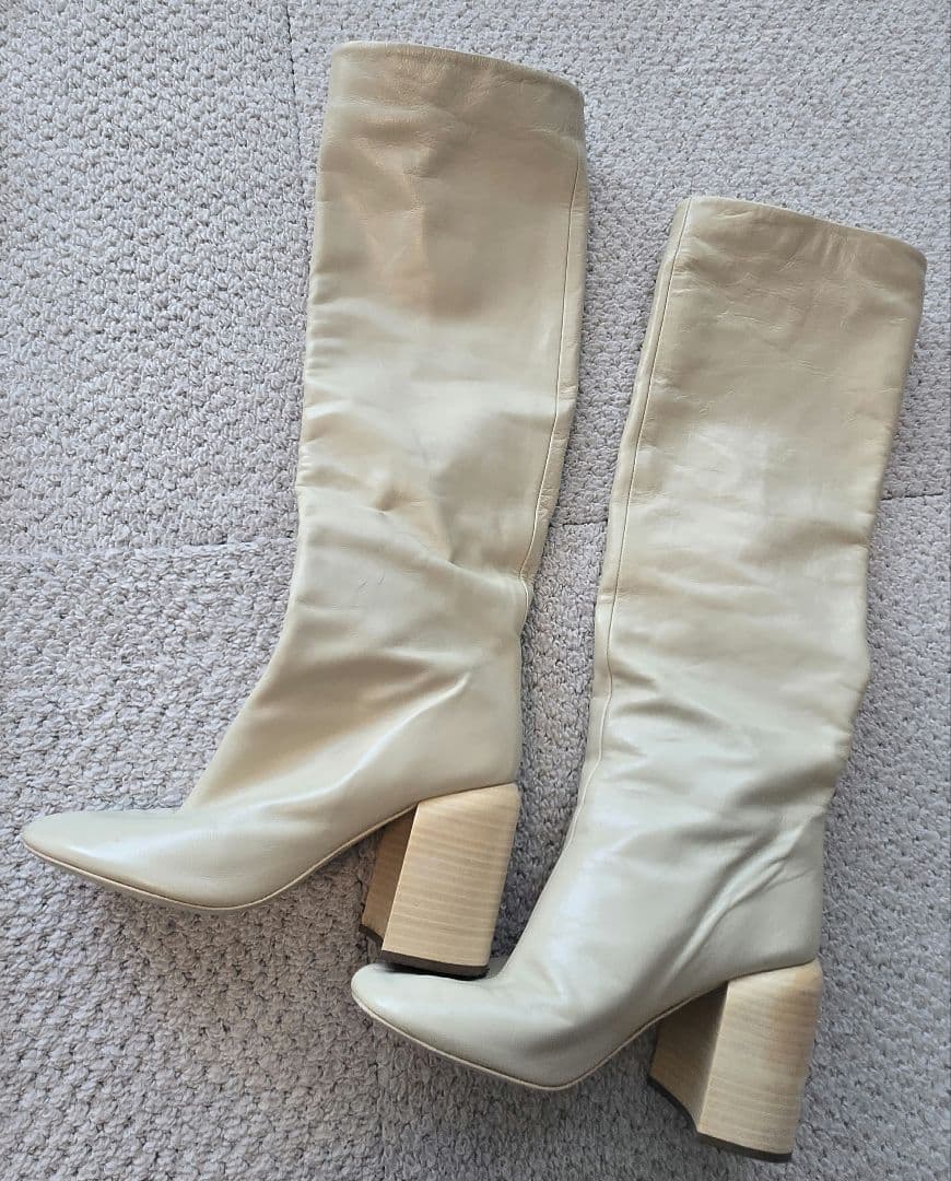 JIL SANDER クリーム色レザー ロングブーツ