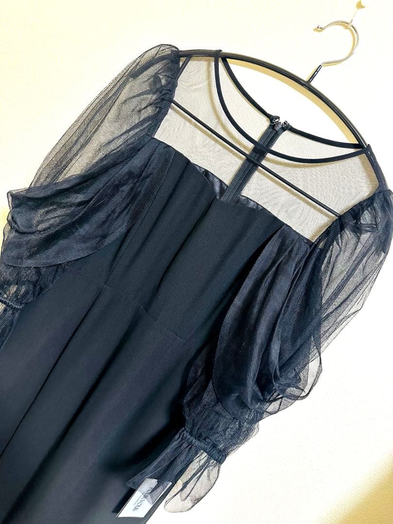 atlo エレガントチュール袖黒ドレス 新品