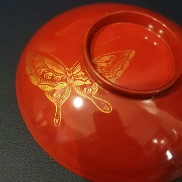 輪島塗　朱漆塗 内総沈金 菊花紋詰 吸物椀 懐石椀 茶道具 金 蒔絵　羽反　2客