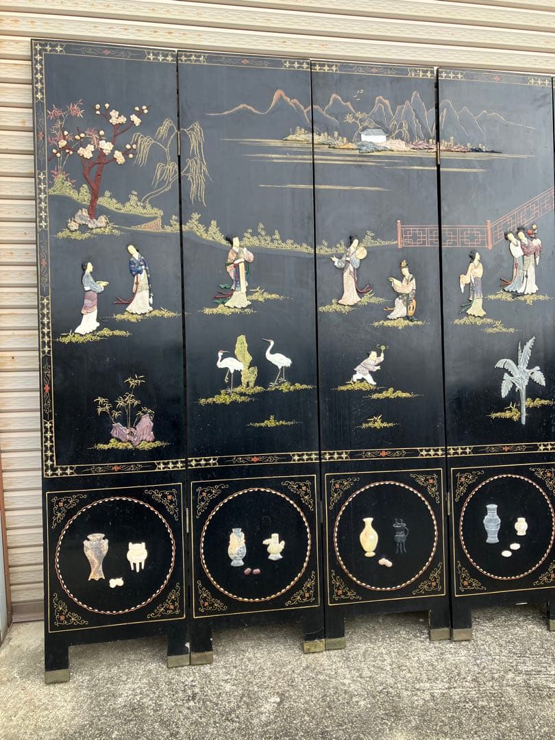 ■中国美術■衝立/パーテーション■玉/螺鈿■6曲/6連■ 現状渡し