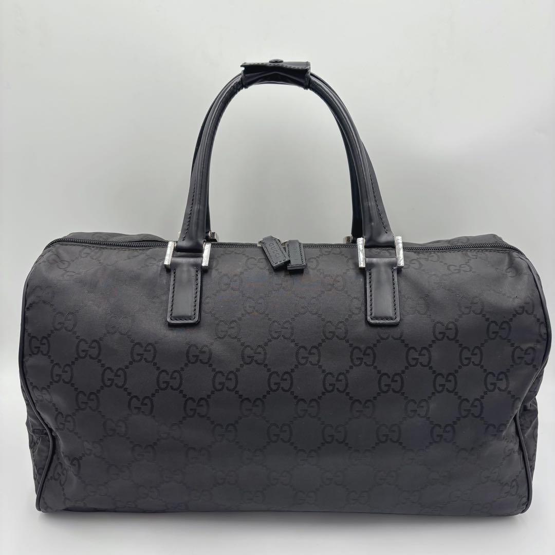 GUCCI グッチ GG柄 レザー×ナイロン ボストンバッグ ハンドバッグ 黒