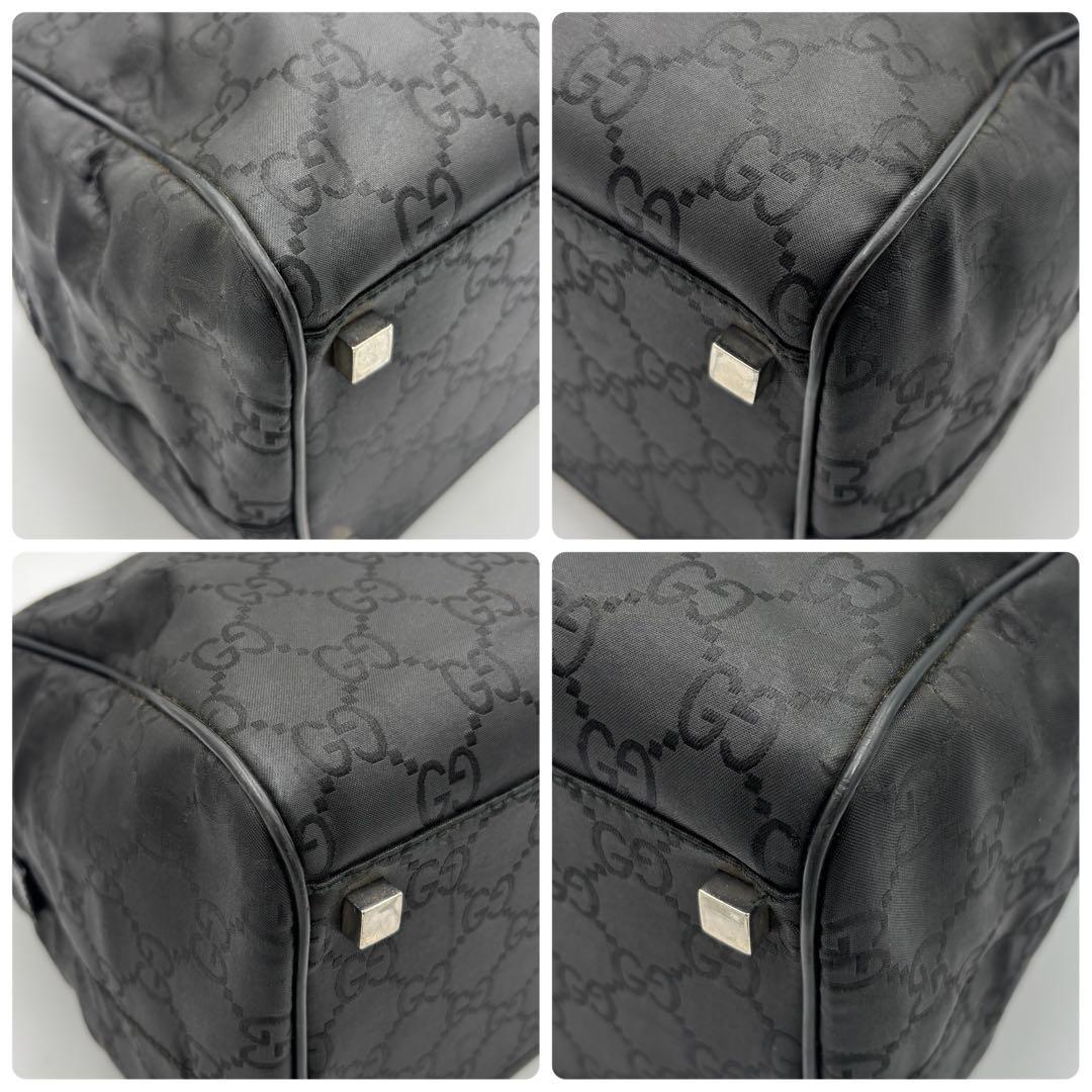 GUCCI グッチ GG柄 レザー×ナイロン ボストンバッグ ハンドバッグ 黒