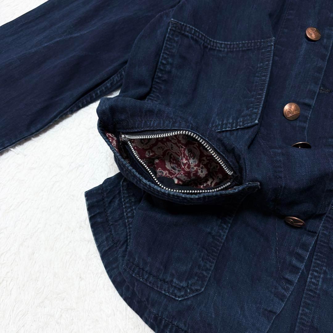 【美品】45R インディゴ染め デニム ジャケット ロゴボタン 柄裏ポケット