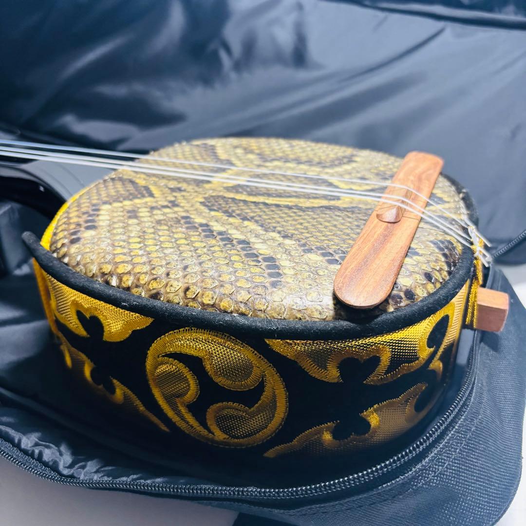 【美品】沖縄 三線 本蛇皮 三味線 ケース付き 初心者 入門