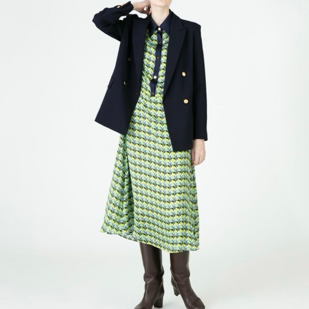 美品⁂アルアバイル⁂長袖シャツロングワンピース　リーフジオメトリック　総柄　M