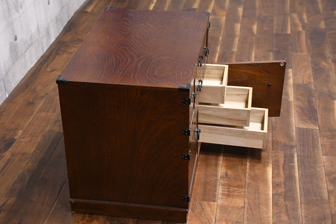 EFK22 民芸家具調 からくり箪笥 金庫付き 隠し抽斗 ケヤキ/欅杢目 小箪笥