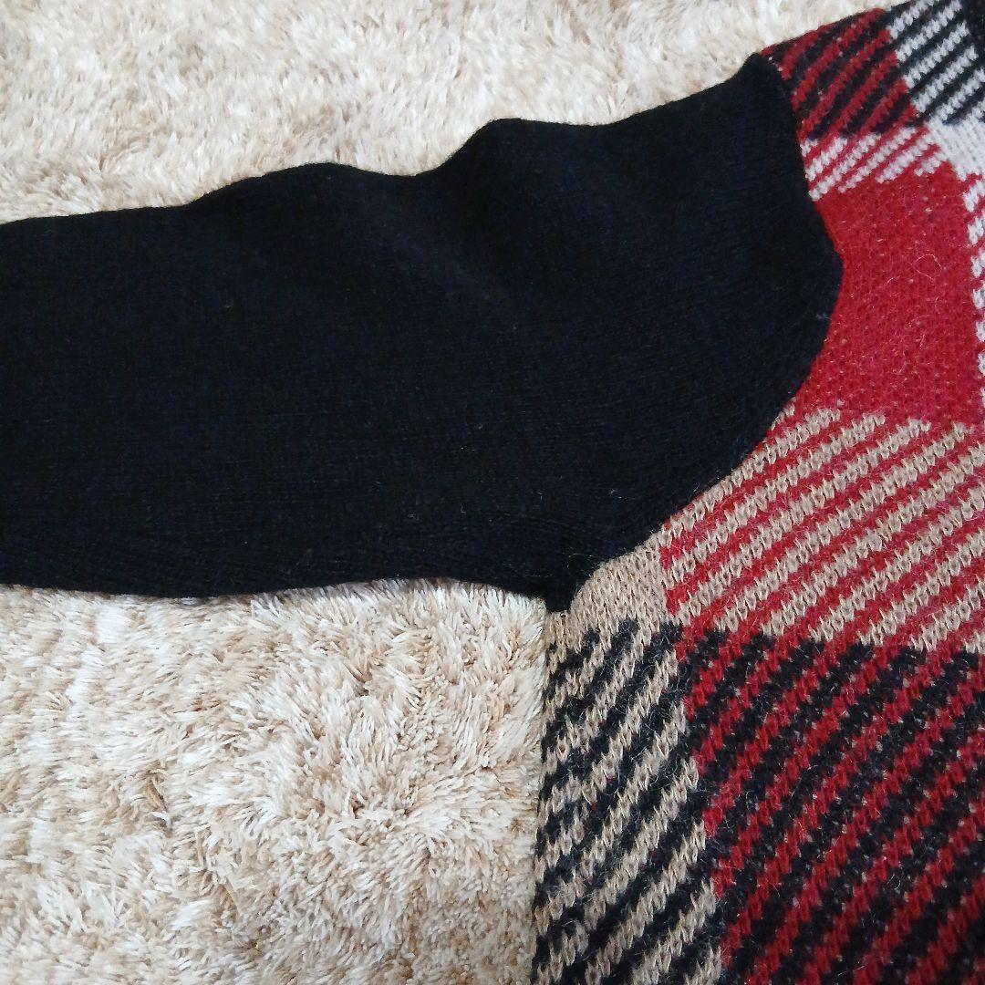 ブルーレーベルクレストブリッジ ウールモヘヤワンピース CBチェック ハイネック