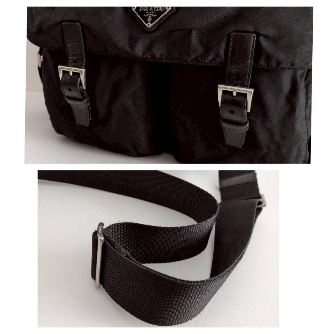 良品 プラダ ナイロン レザー ショルダーバッグ 鞄 黒 レディース メンズ