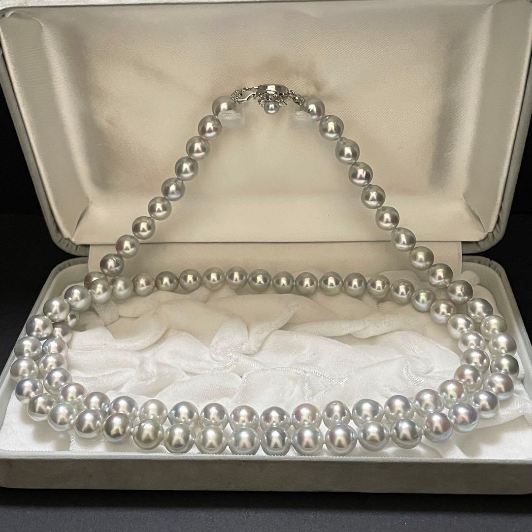 【テリ最強✨33万】あこや真珠 ロングネックレス 9.0-9.5 パール ブルー