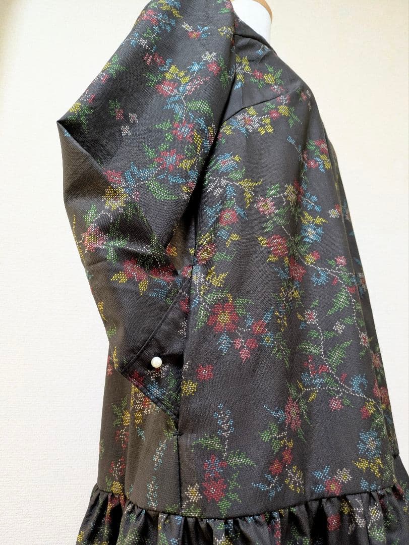 着物リメイク 大島紬 正絹　楽ちん細見えすっきりワンピース ジレ