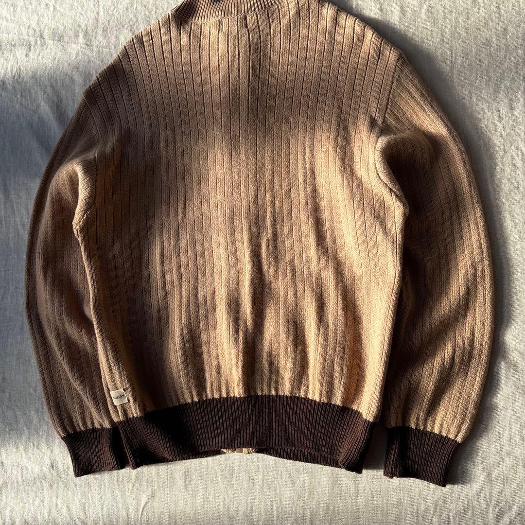 【希少】OLD STUSSY バイカラー ジップニット ブラウン ベージュ M