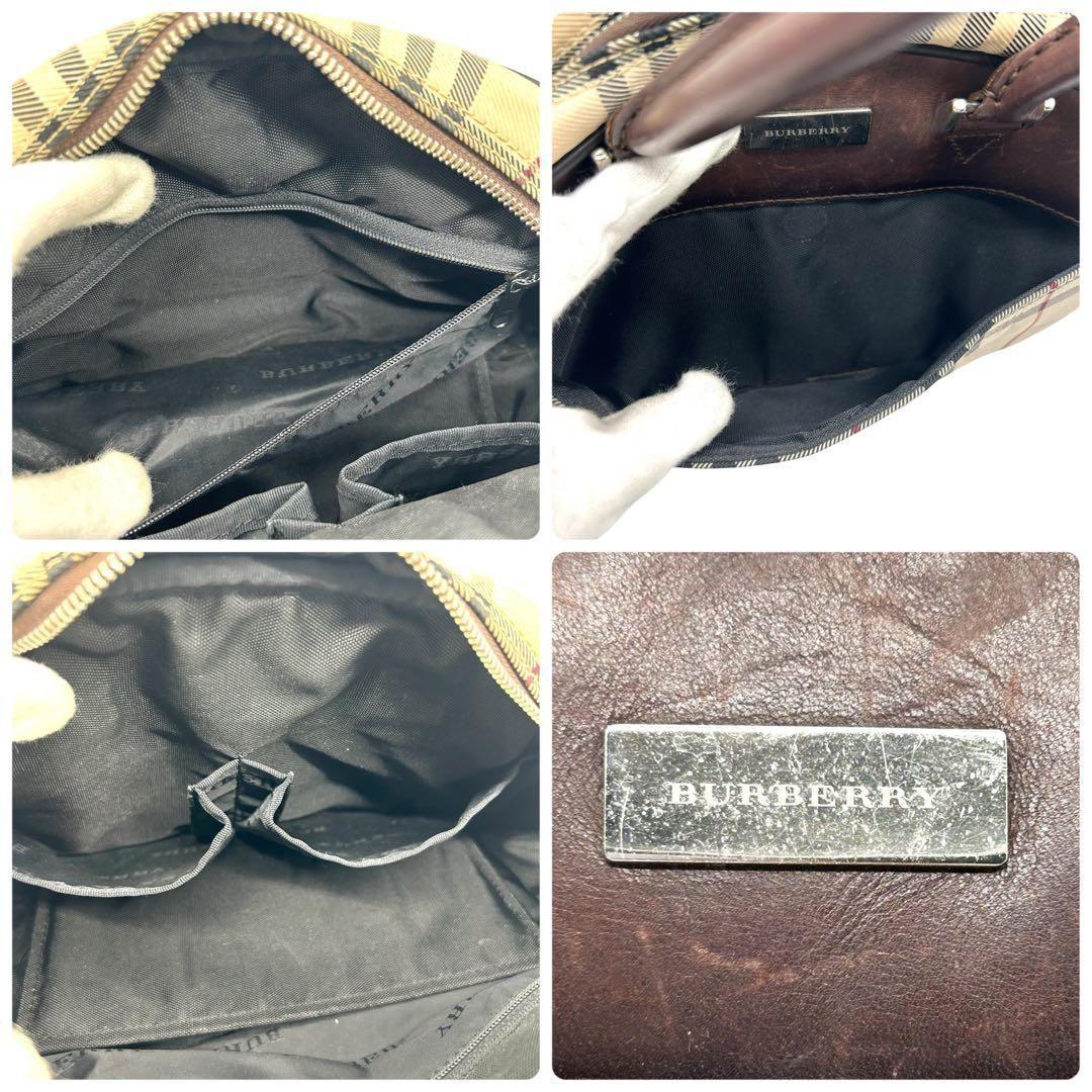 良品 1745 Burberry ハンドバッグ ノバチェック キャンバス レザー