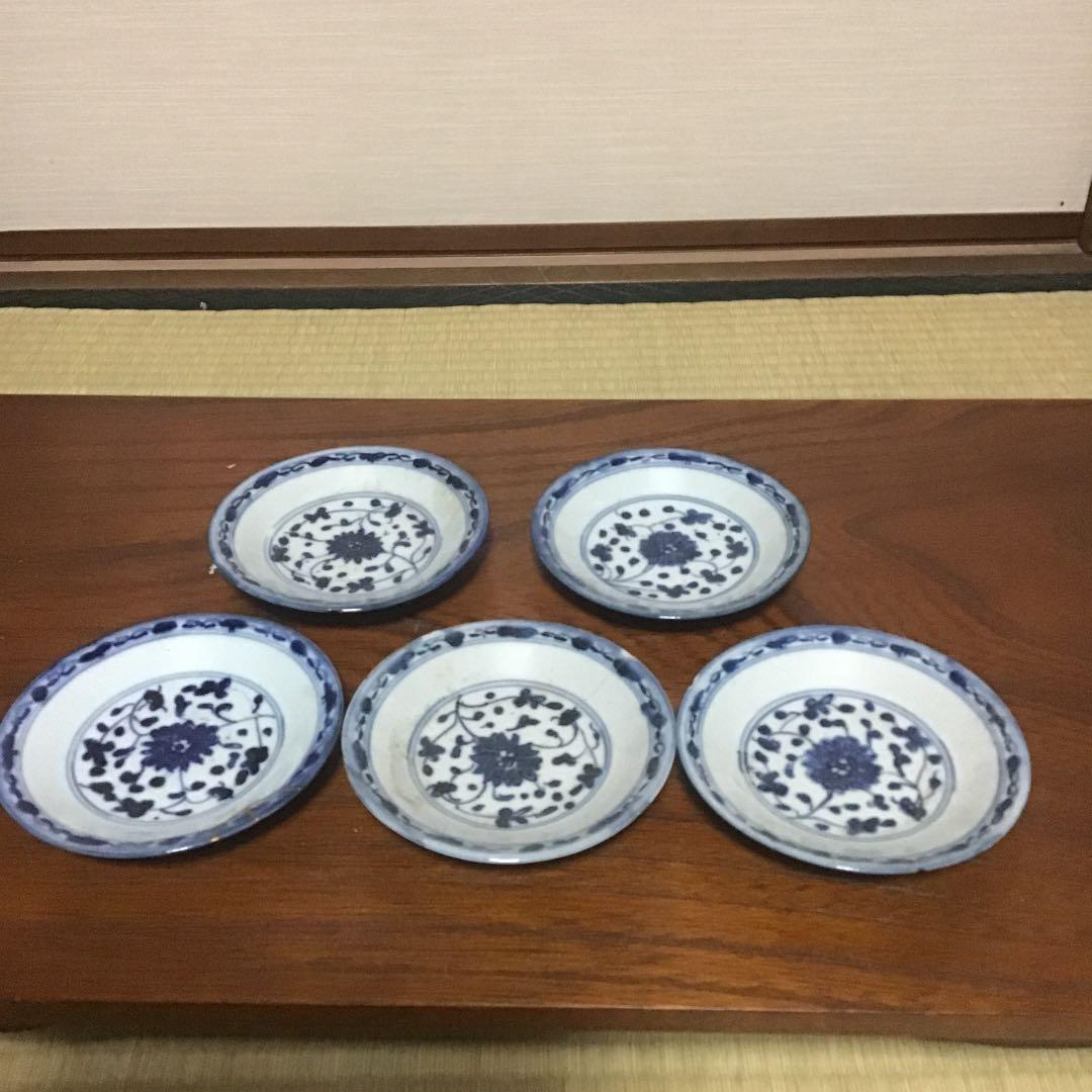 新渡染付花の図皿5客　清時代　唐物　中国美術
