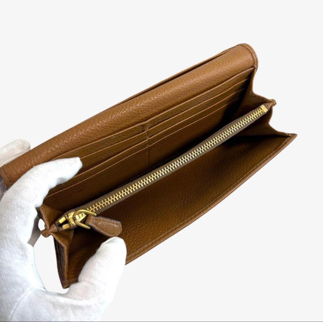 PRADA プラダ 二つ折り 長財布　茶色 ブラウン パスケース シボ革　希少品