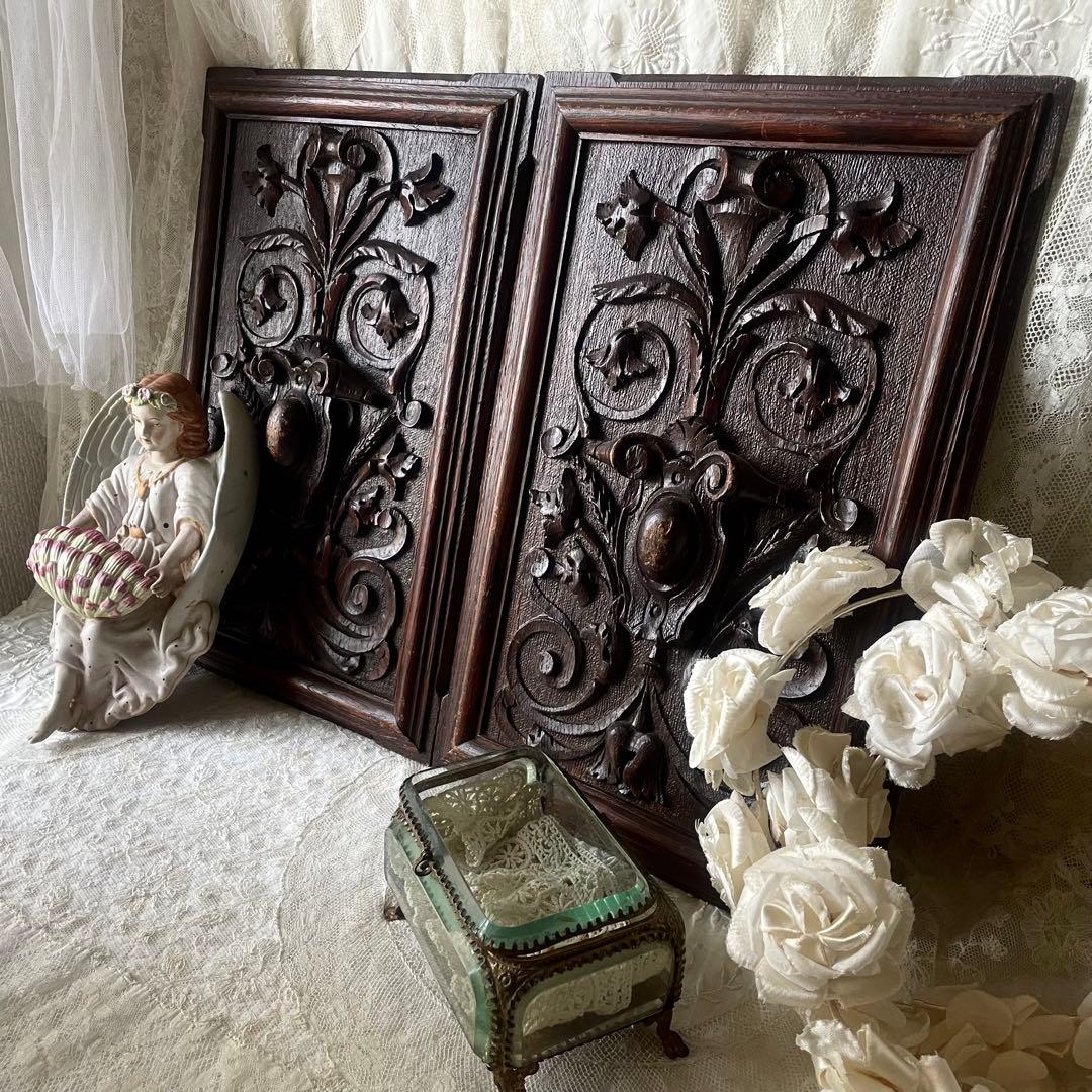 ウッドカービングパネル②木製パネル　卓上ディスプレイボード　フランスアンティーク