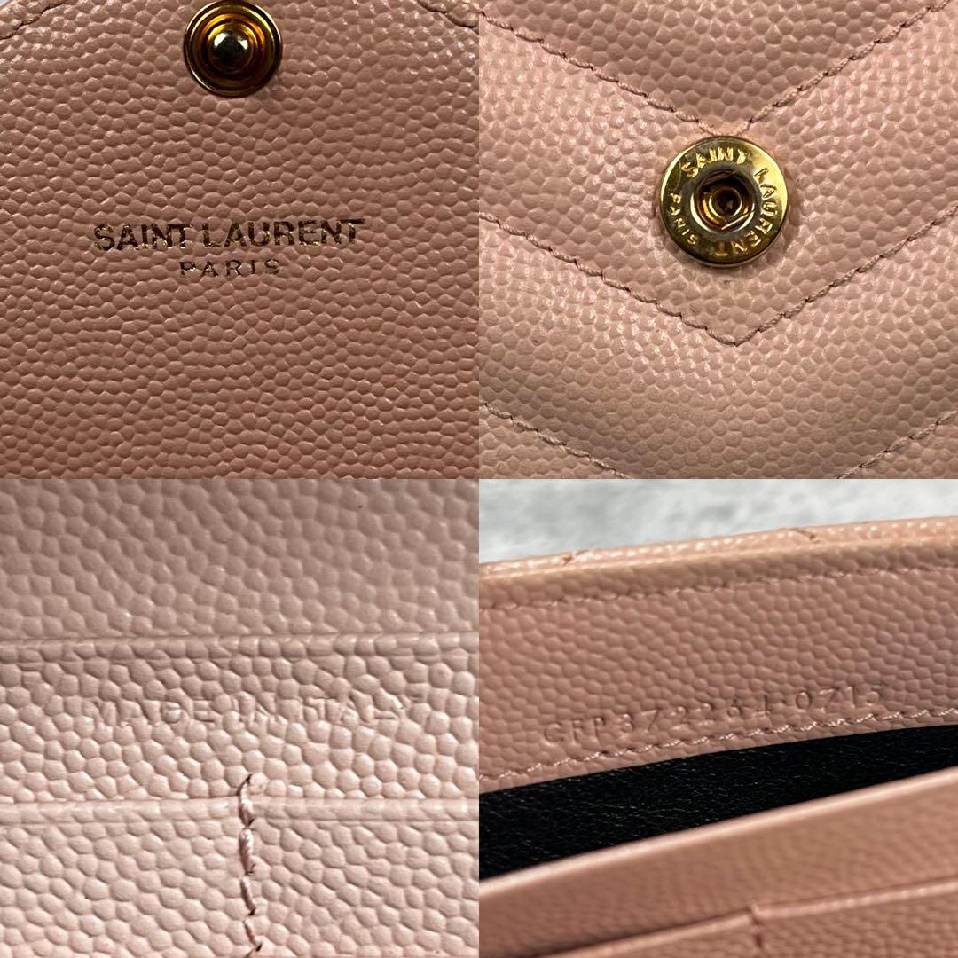 Saint Laurent カサンドラ 長財布 ピンクベージュ キャビアスキン