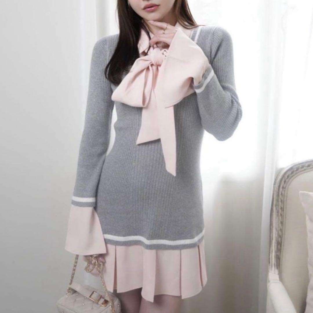 LIP SERVICE シャツドッキングプリーツワンピース　ピンク