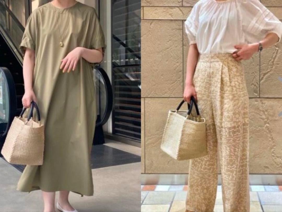 【美品】 UNITED ARROWS ポーチ付きスクエアトートバッグ　かごバッグ