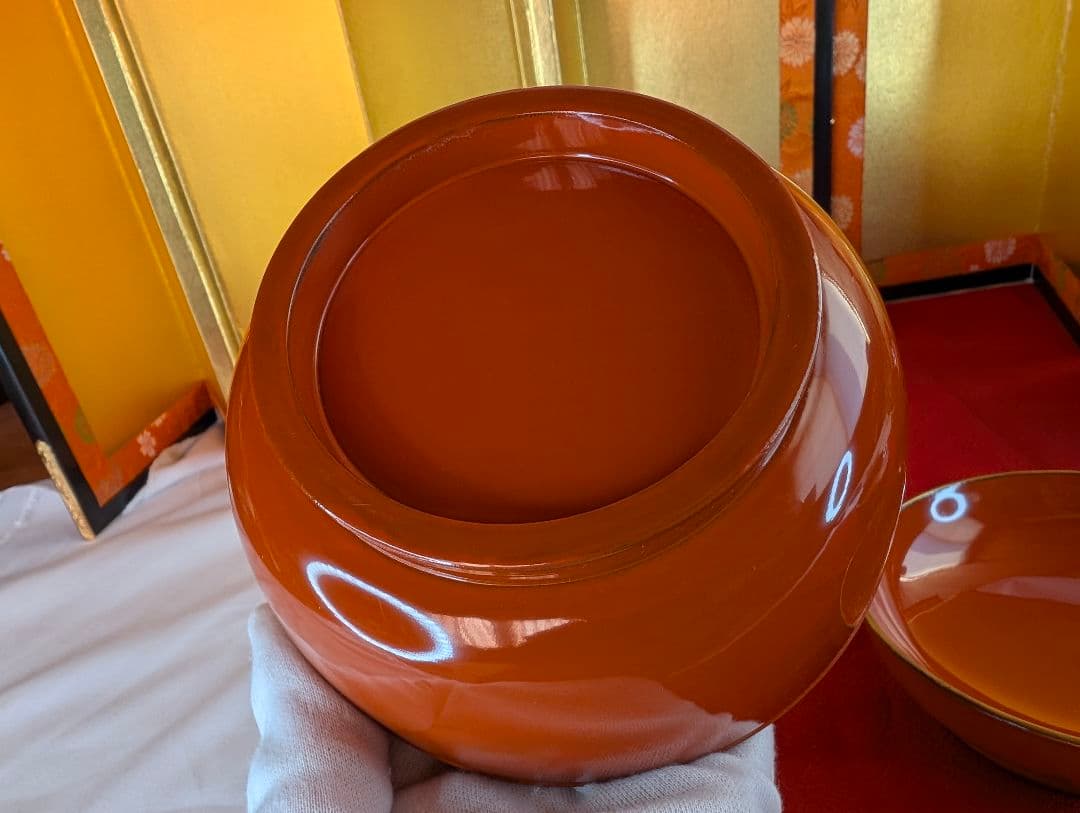 明治時代 輪島塗 金蒔絵 蓋付椀 波千鳥 2客 木製 汁椀 吸物椀 雑煮椀