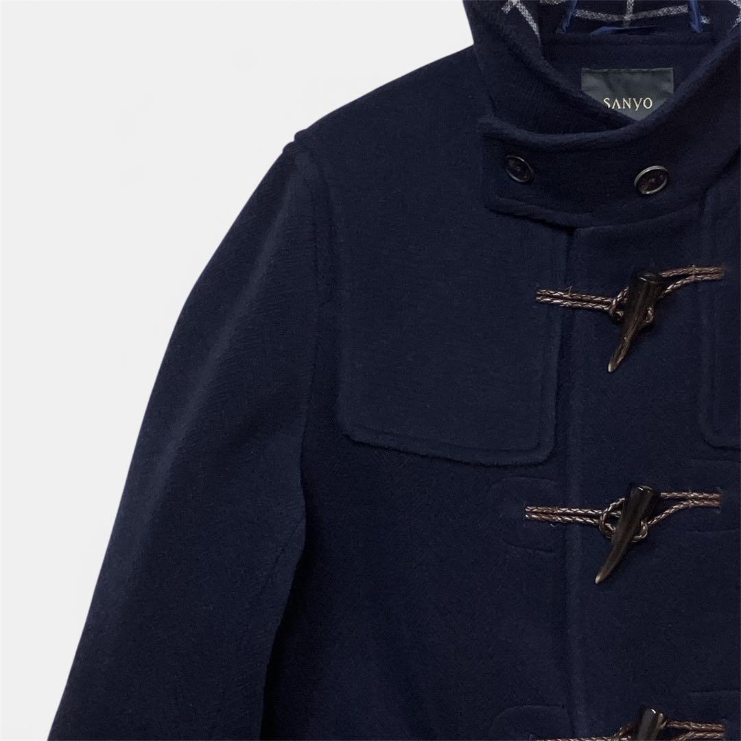 日本製/SANYO/三陽商会/ダッフルコート/ウール/ネイビー/チェック柄/XL
