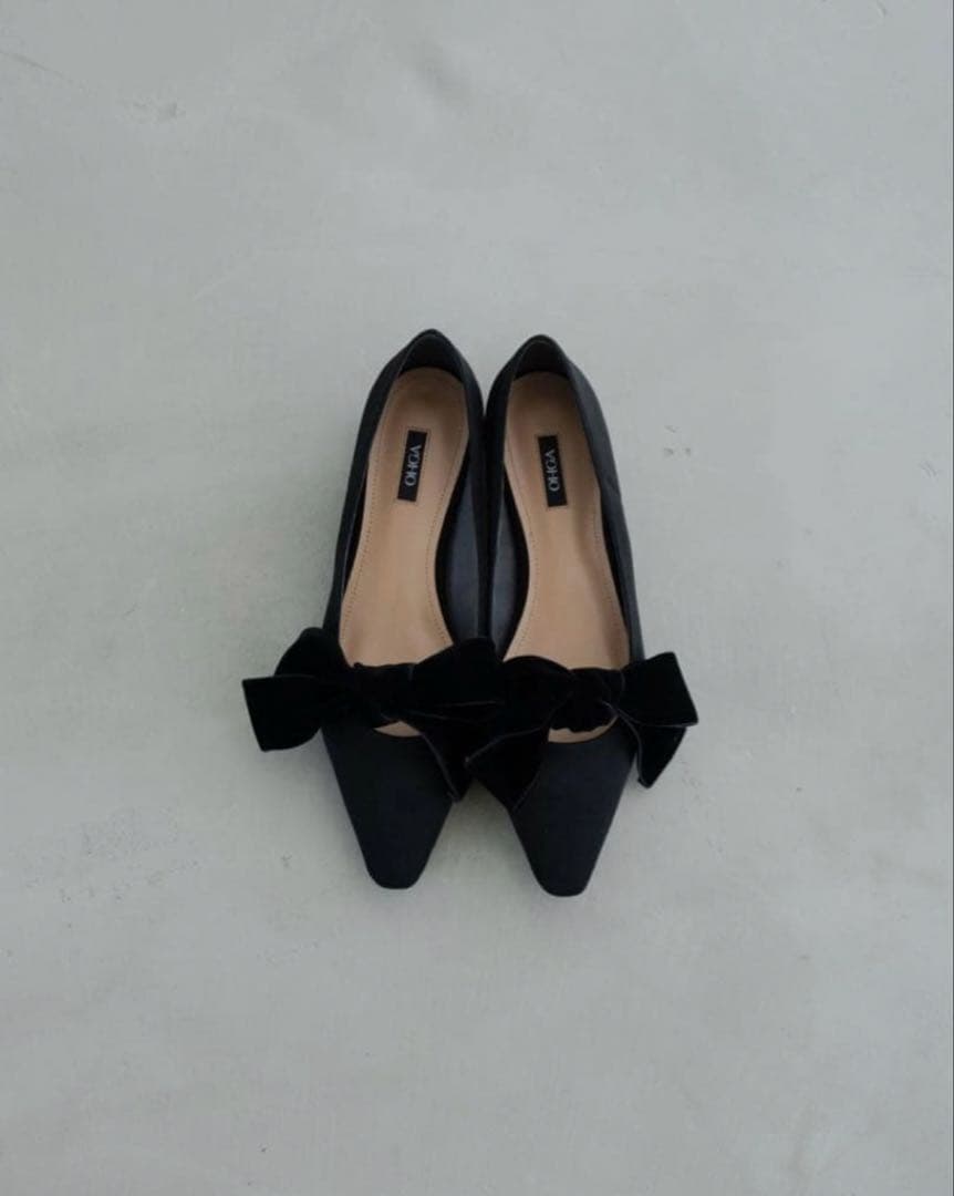 OHGA オーガ ベロアリボン パンプス フラットシューズ 24.5