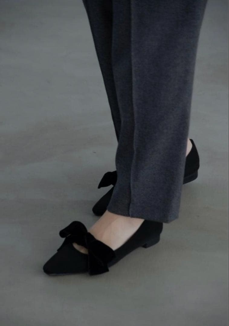 OHGA オーガ ベロアリボン パンプス フラットシューズ 24.5