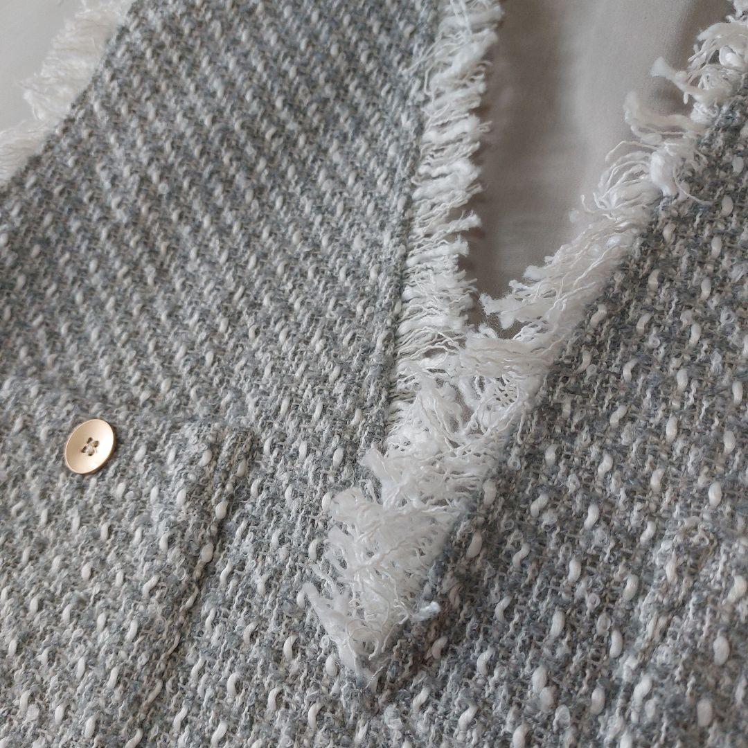 【未使用タグ付】Vin ヴァン ゴールドボタンツイードベスト フリンジ ヤマダヤ