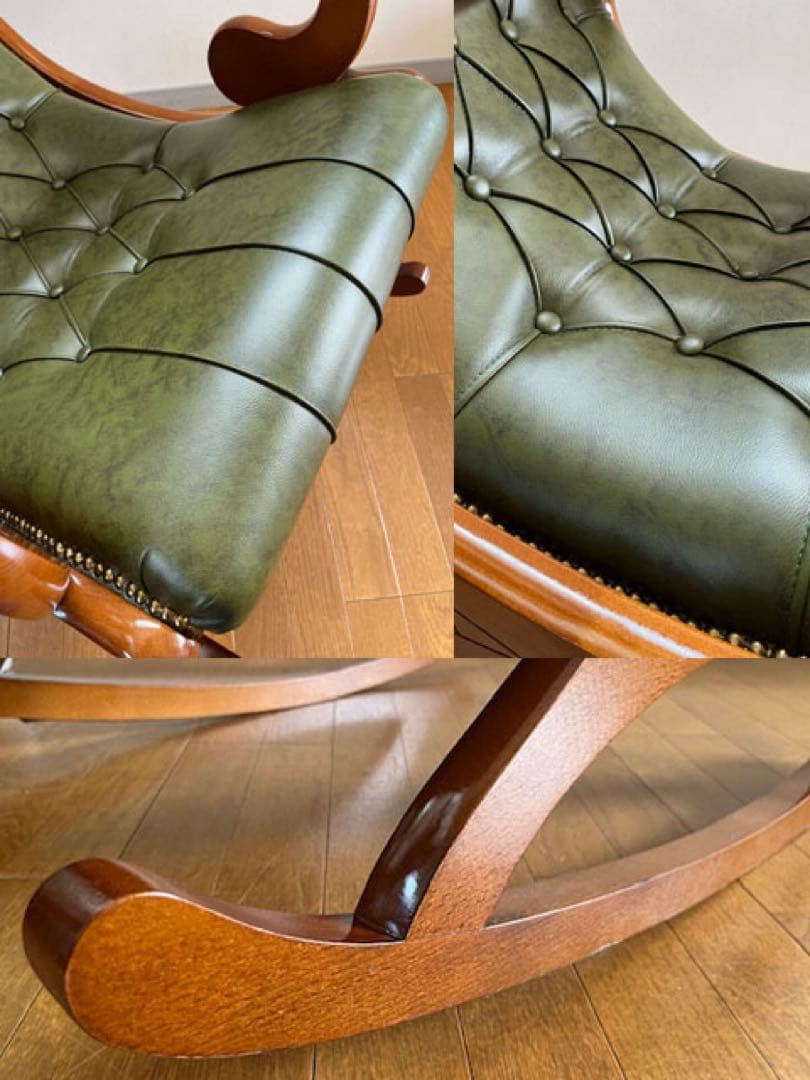 イタリア製　本革クラシック　ロッキングチェア　アンティーク　チェスターフィールド