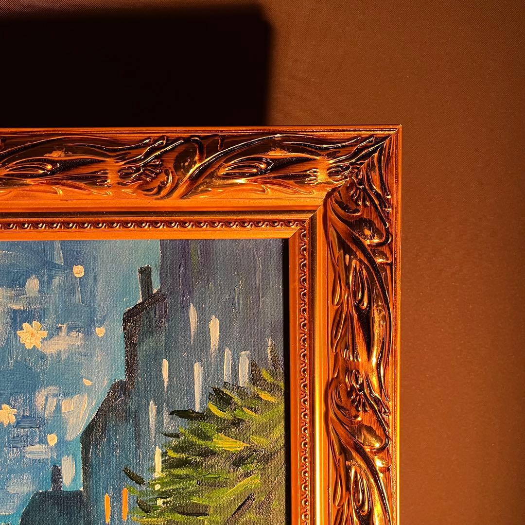 ★秀作★手書き油絵 ゴッホ 夜のカフェテラス 額付 肉筆絵画 インテリア 油彩画