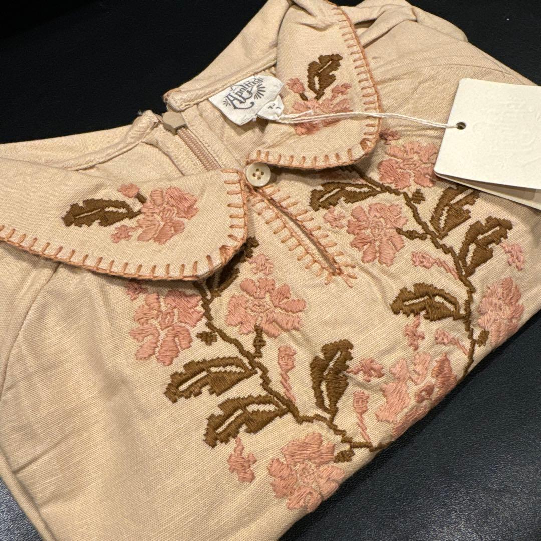 apolina 24AW 新品未使用　7-9y ベージュ 花柄刺繍 長袖シャツ