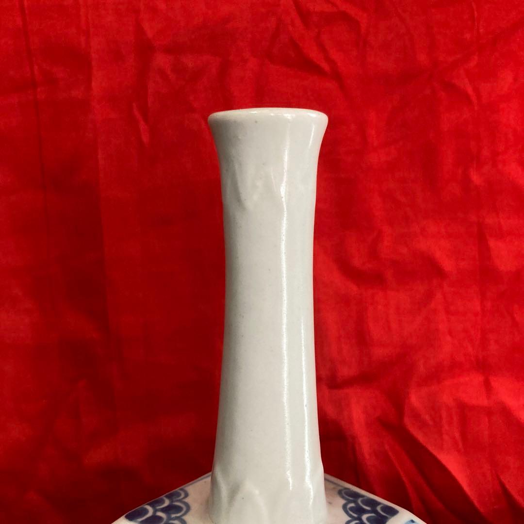 李朝　染付　面取瓶　徳利　「寿」「福」字