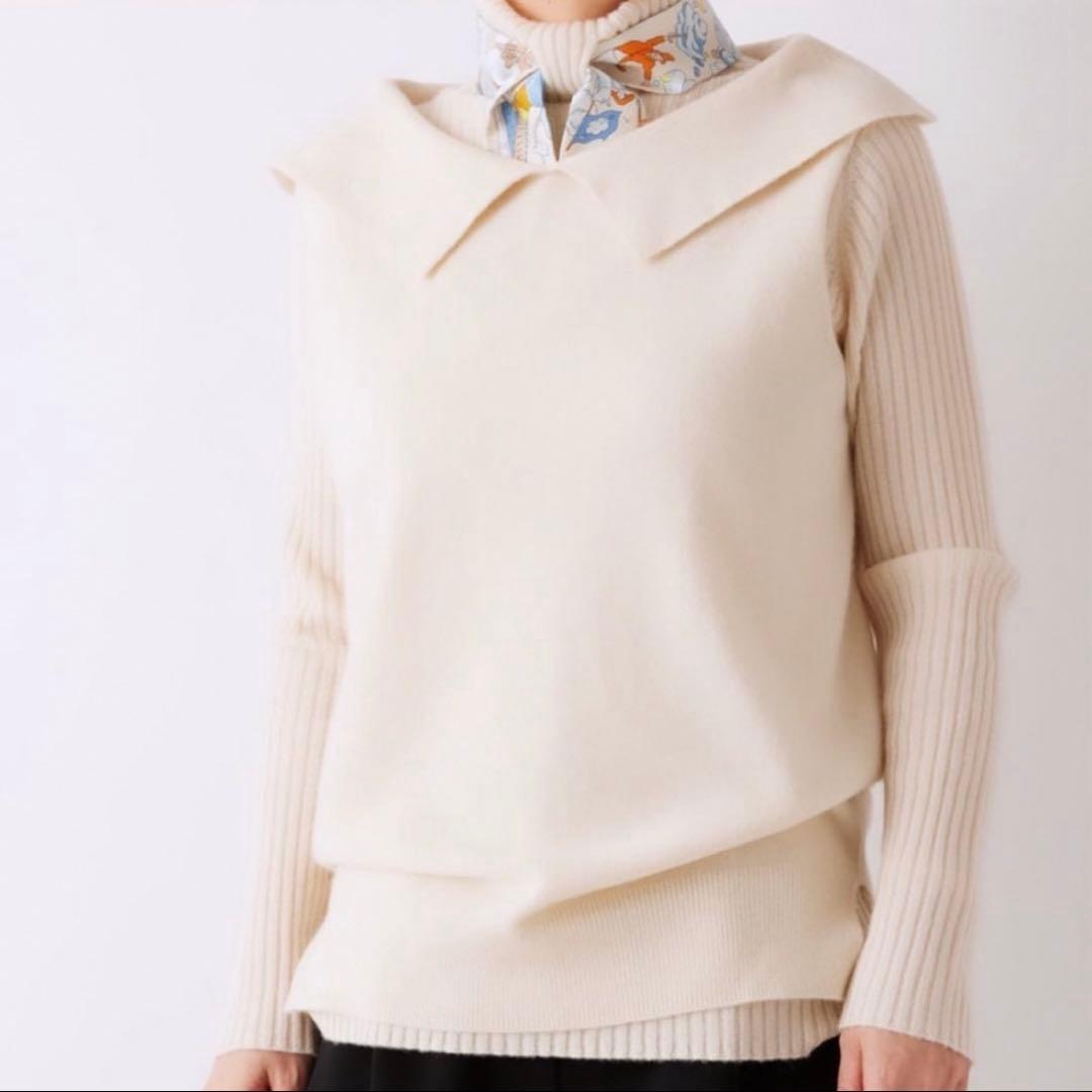 【美品】シーマリー　カシミヤ襟付きニットベスト　ジレ　グレー