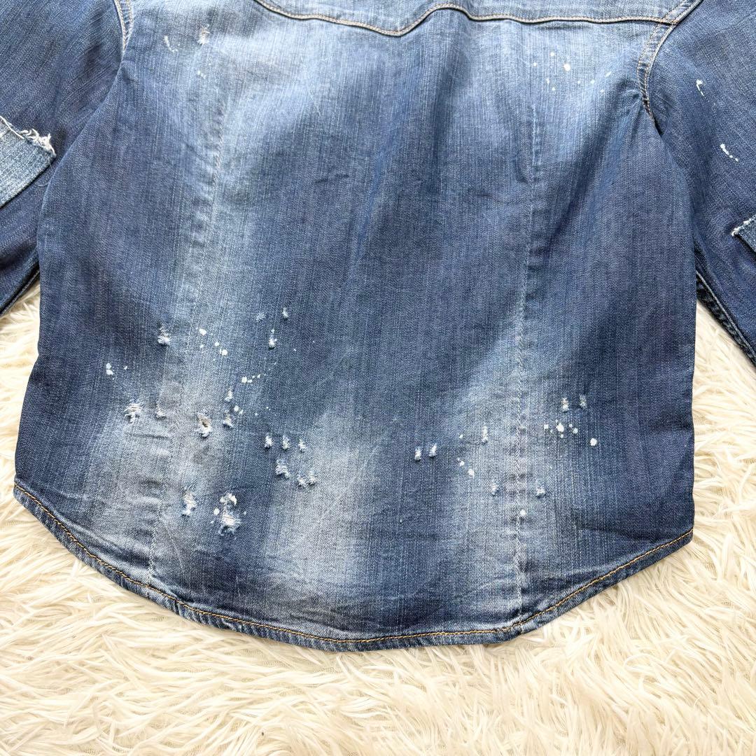 ✨美品✨ディースクエアード　ダメージ加工デニムシャツ　ショート丈　イタリア製