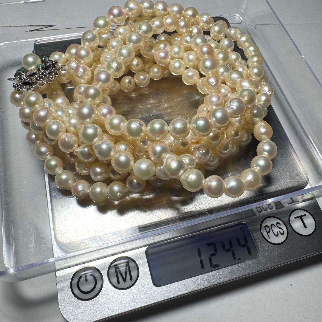 アコヤ真珠 3連 ロングネックレス パール 6.7mm 65cm 124.4g