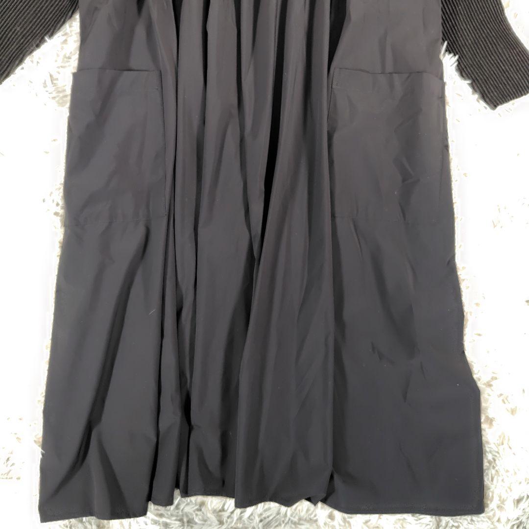 スペッチオ◎ロングワンピース プリーツ 長袖 ボートネック 体型カバー お洒落黒