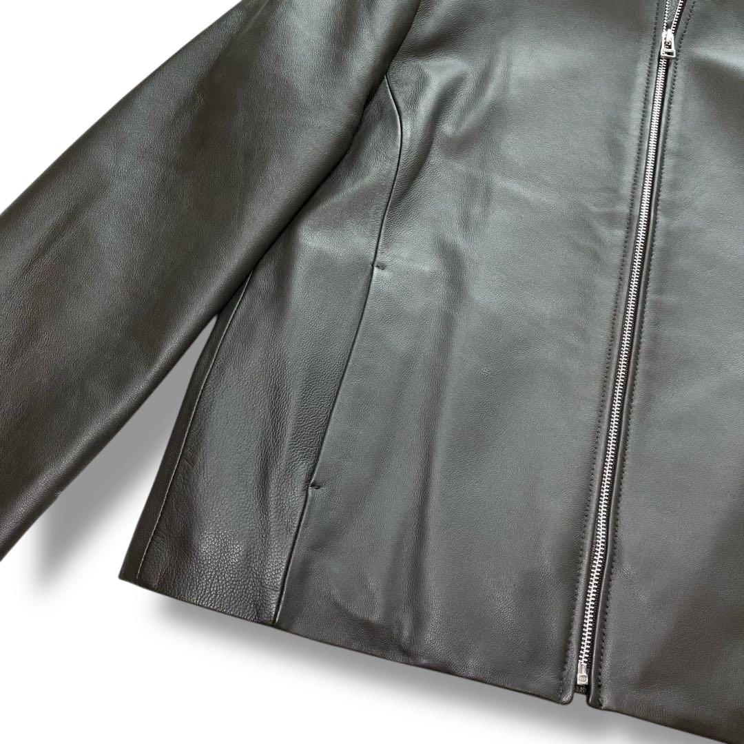 【極美品】好配色◎グレーレザー/羊革「ユナイテッドアローズ」ノーカラーライダース