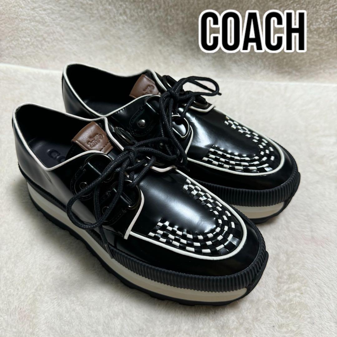 【COACH】美品✨レザーシューズ　23.5cm D-ring スニーカー　厚底