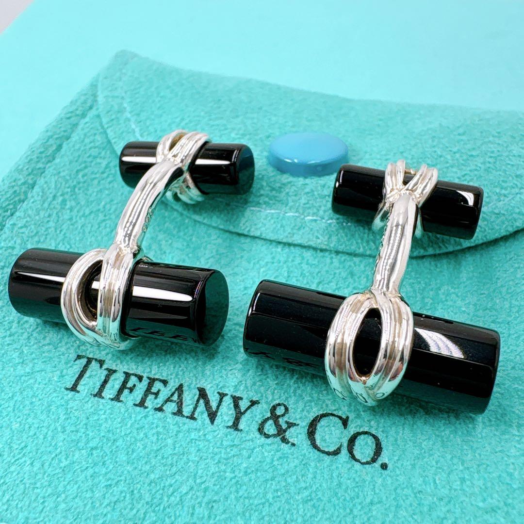 極美品レア オールドティファニー コラムバー カフス シルバー925 オニキス