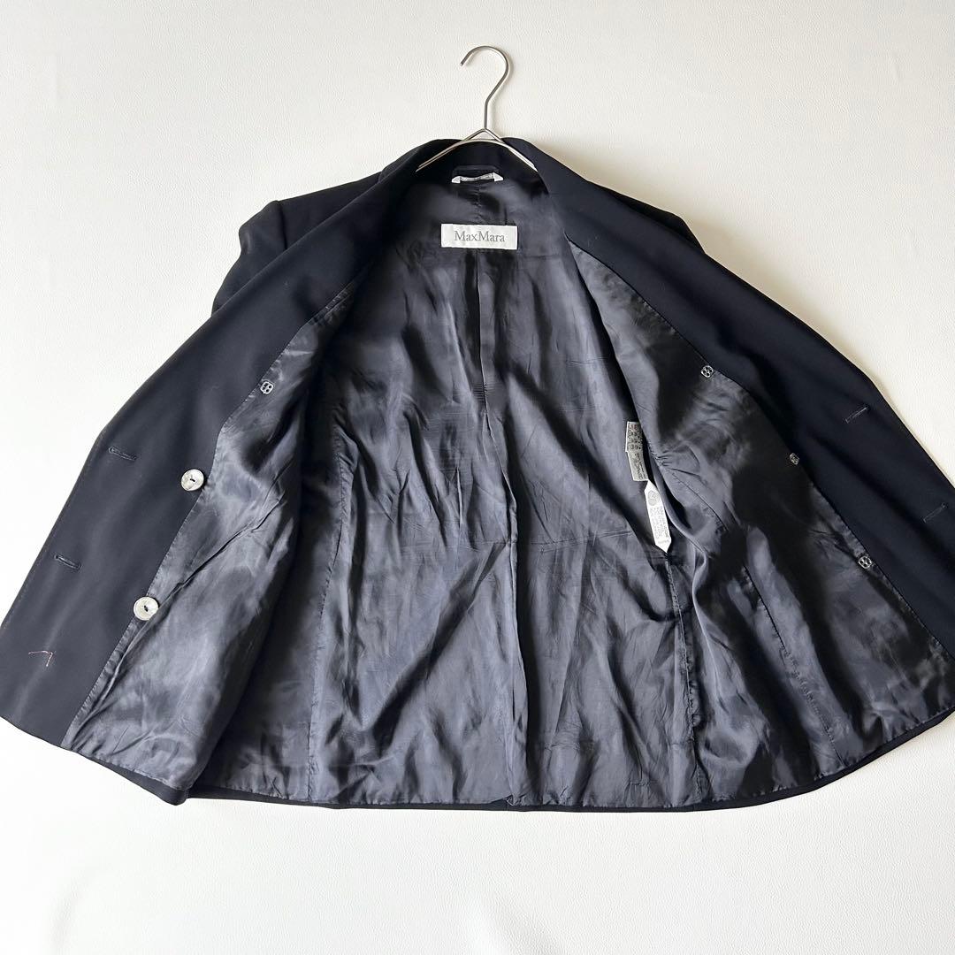 3026yマックスマーラ 白タグダブルブレザーテーラードジャケット 紺 M