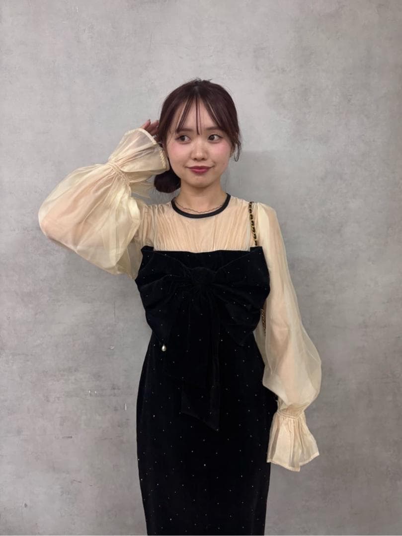 M オケージョン 配色シアーリボンベロアワンピース SALON by Chico