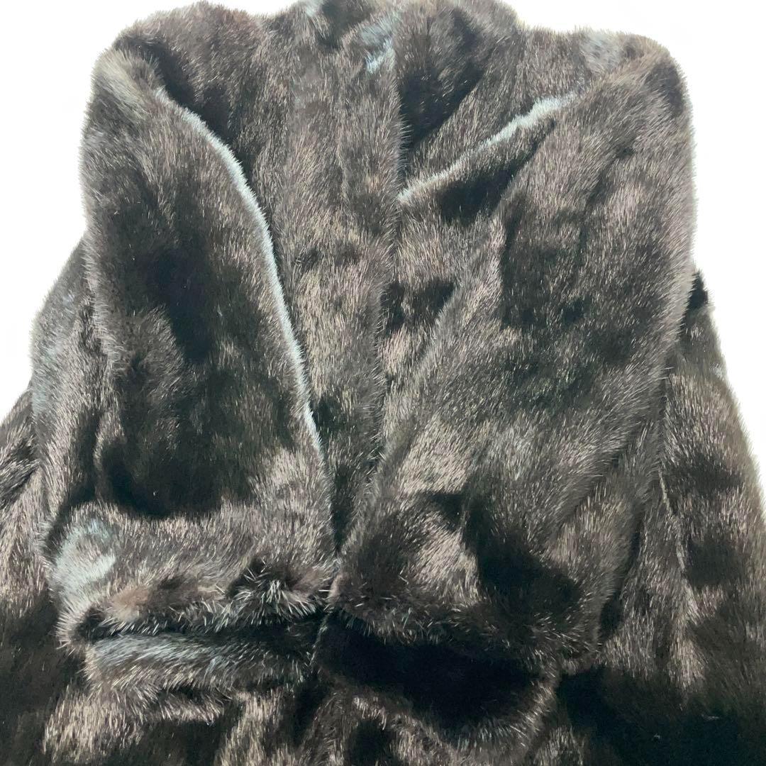 13号　ブラックグラマ　本毛皮　ミンク　黒　逆毛　スタンドカラー　絞り袖