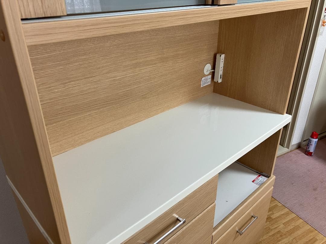 【ニトリ】食器棚 ナチュラル 幅105㎝　磨りガラス扉＆引き出し収納付き 美品