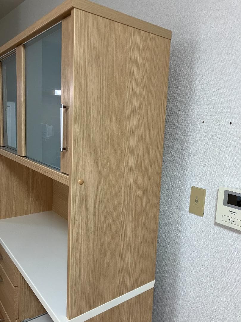 【ニトリ】食器棚 ナチュラル 幅105㎝　磨りガラス扉＆引き出し収納付き 美品
