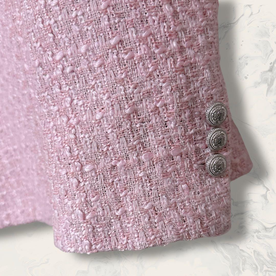 【未使用】 ZARA コントラスト パイピング テクスチャー ジャケット ピンク