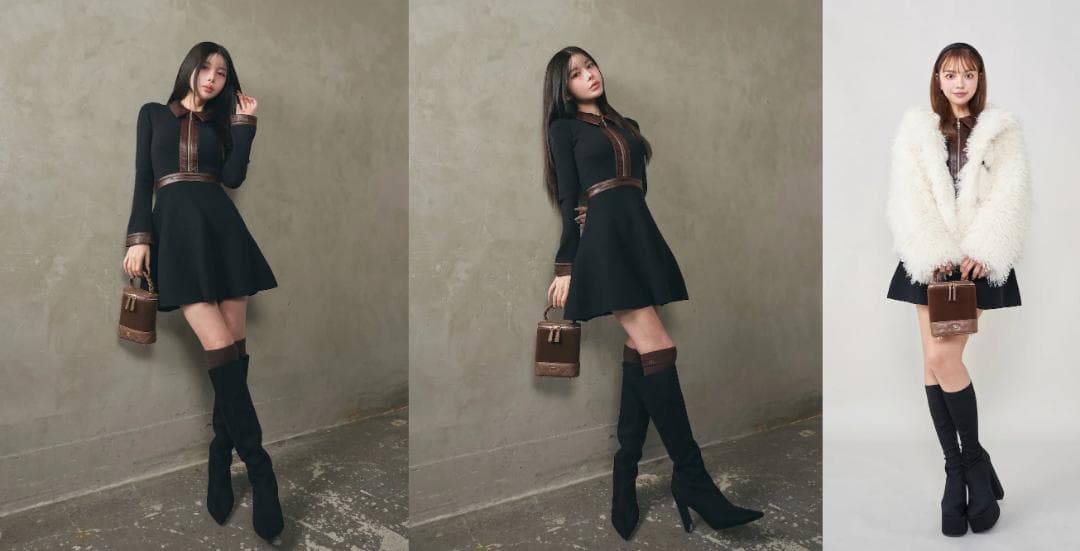 ダーリッチ darich ロゴレザーフレアミニワンピース BLK ブラック FL