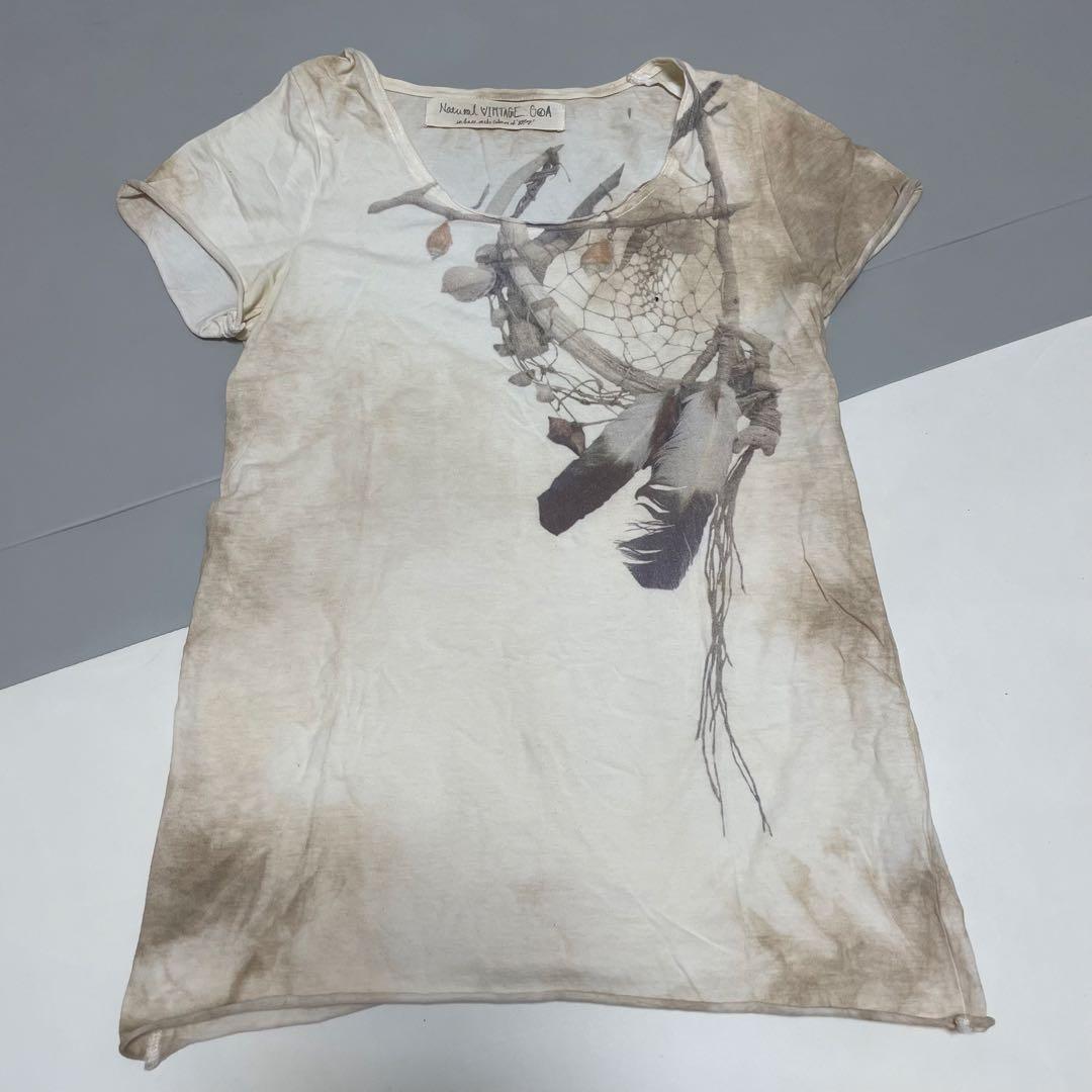 goa ナチュラルヴィンテージ　Tシャツ　半袖フェザー柄