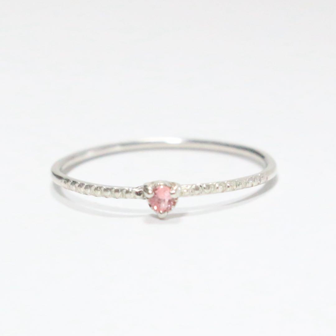 レア！淡いローズピンクの輝きベイリネナイト細身ミル打ちシルバーリング約11.5号