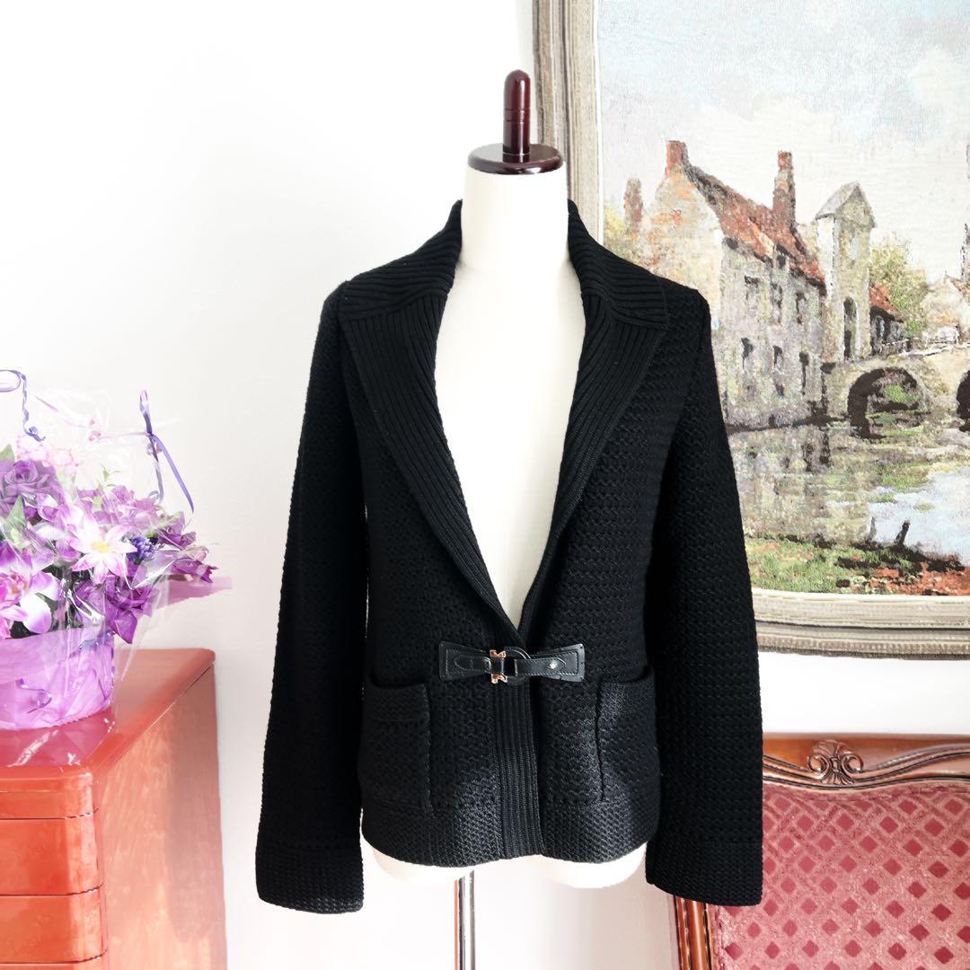 美品　サルバトーレフェラガモ ウール　本革　ニット　ジャケット　ガンチーニ