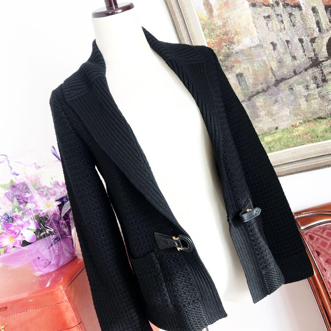 美品　サルバトーレフェラガモ ウール　本革　ニット　ジャケット　ガンチーニ