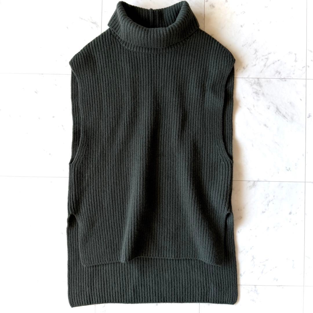 美品 ルフィル LE PHIL シルクカシミヤ混 畦編みニットジレ カーキ